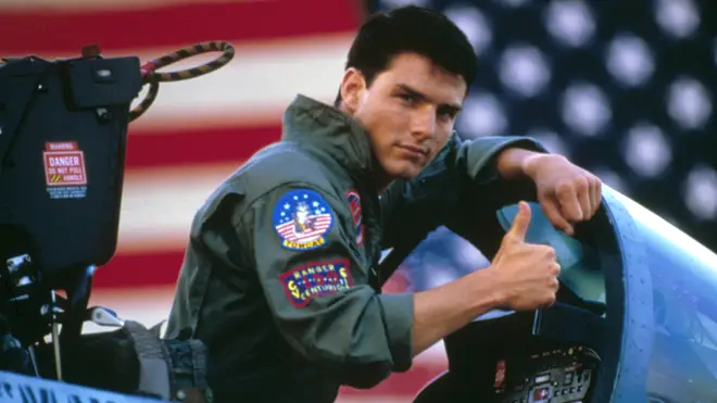 American actor Tom Cruise on the set of the original Top Gun, directed by Tony Scott.