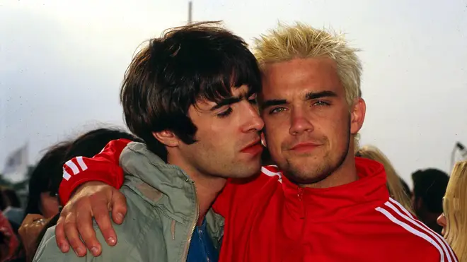 Liam Gallagher & Robbie Williams  at Glastonbury Festival, 1995