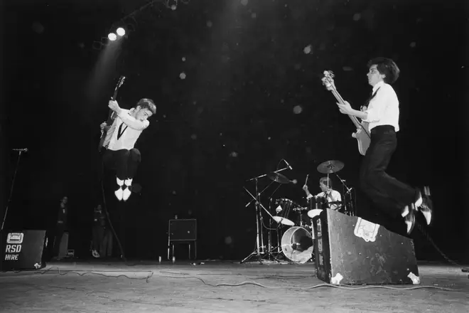 The Jam on stage at the Rainbow Theatre, London, 10th May 1977.