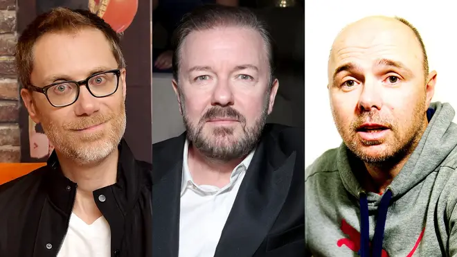 Stephen Merchant, Ricky Gervais and Karl Pilkington