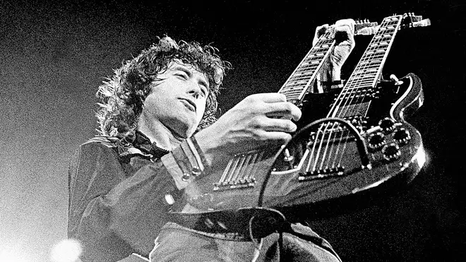 Jimmy Page on stage with Led Zeppelin in June 1972
