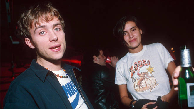 Damon Albarn and Justine Frischmann at the Trainspotting premiere in February 1996