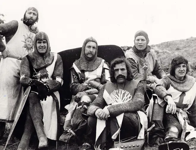 On location for Monty Python & The Holy Grail: Graham Chapman, John Cleese, Eric Idle, Terry Jones, Terry Gilliam and Michael Palin