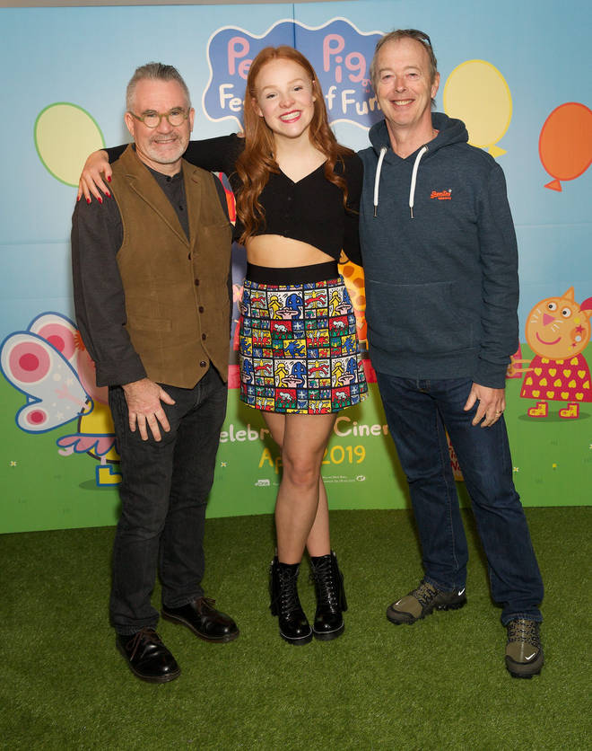Neville Astley (Co-Creator of Peppa Pig), Harley Bird (voice of Peppa) and Phil Davies (Producer of Peppa Pig)