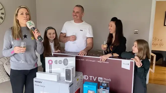 Pippa meets Chris and his family in Spalding to drop off The Chris Moyles Prize Dump
