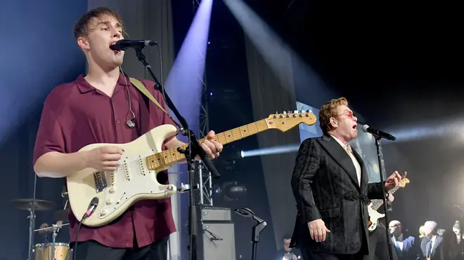 Sam Fender and Elton John duet at the 28th Annual Elton John AIDS Foundation Academy Awards Viewing Party