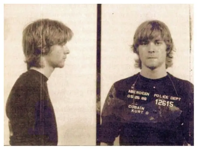 The mugshot of Kurt Cobain in Aberdeen, Washington from May 1986.