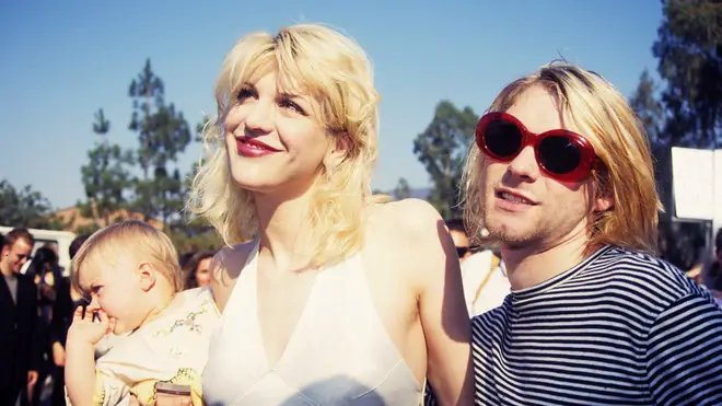 Courtney Love, Kurt Cobain and their daughter Frances Bean at the 1993 MTV awards