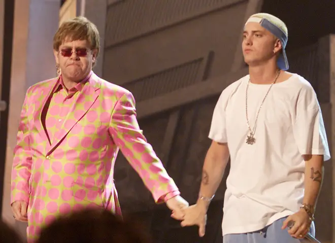 Elton John and Eminem perform together for the first time at the 2001 GRAMMY Awards