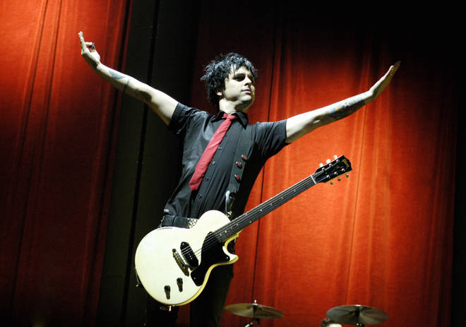 Billie Joe Armstrong from American rock group Green Day performs live on stage in the Netherlands in 2005. (