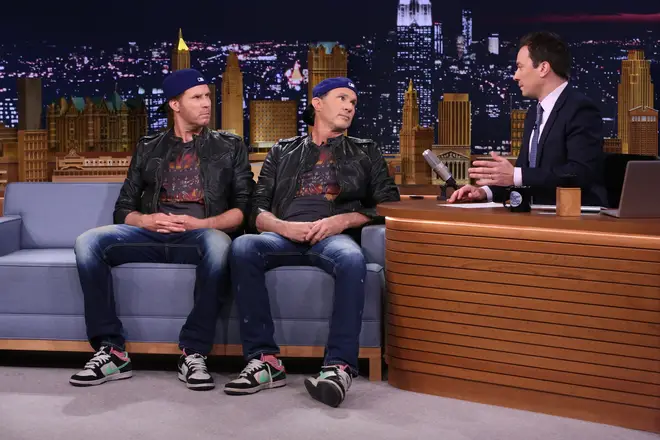 Will Ferrell and Chad Smith during an interview with host Jimmy Fallon on May 22, 2014