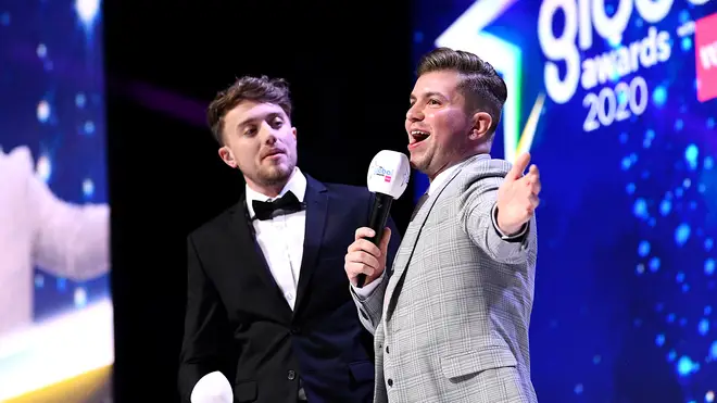 Hosts Roman Kemp (left) and Sonny Jay on stage at the Global Awards 2020 with Very.co.uk at London's Eventim Apollo Hammersmith
