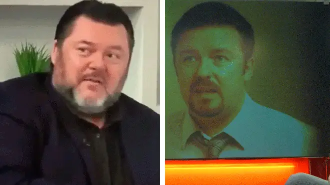 Ideal World presenter Rob Locke and Ricky Gervais as David Brent