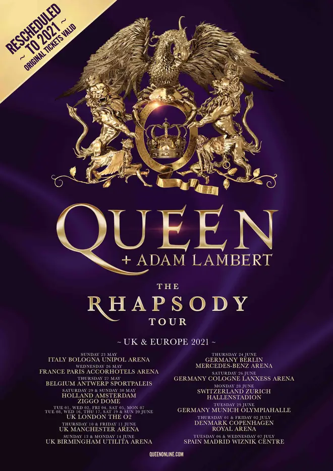 Queen + Adam Lambert's The Rhapsody Tour 2021 rescheduled dates