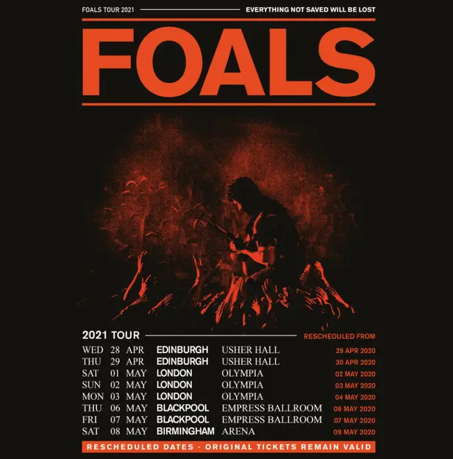 Foals announce rescheduled 2020 dates for 2021 tour poster