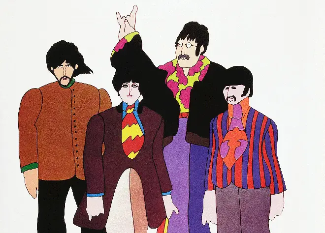 Animated versions of The Beatles in Yellow Submarine US poster