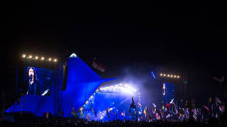 Foo Fighters perform in Glastonbury Festival's Pyramid Stage in 2017