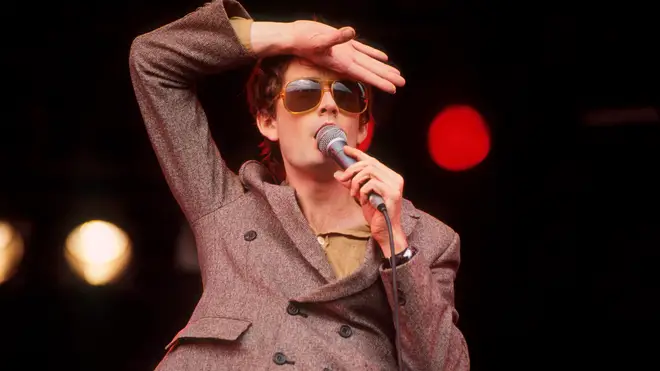 30-year-old Jarvis Cocker performing with Pulp on the NME stage at Glastonbury 1994
