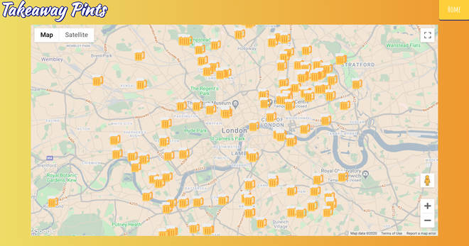 A website has created a map of pubs and premises selling takeaway pints