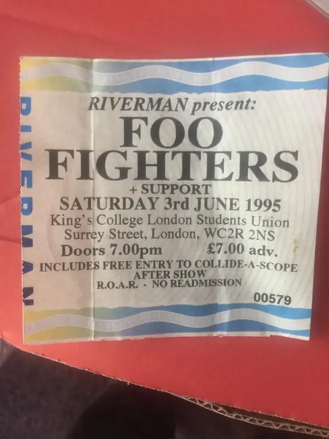 A ticket stub from Foo Fighters' first ever UK gig at Kings College London on 3 June 1995