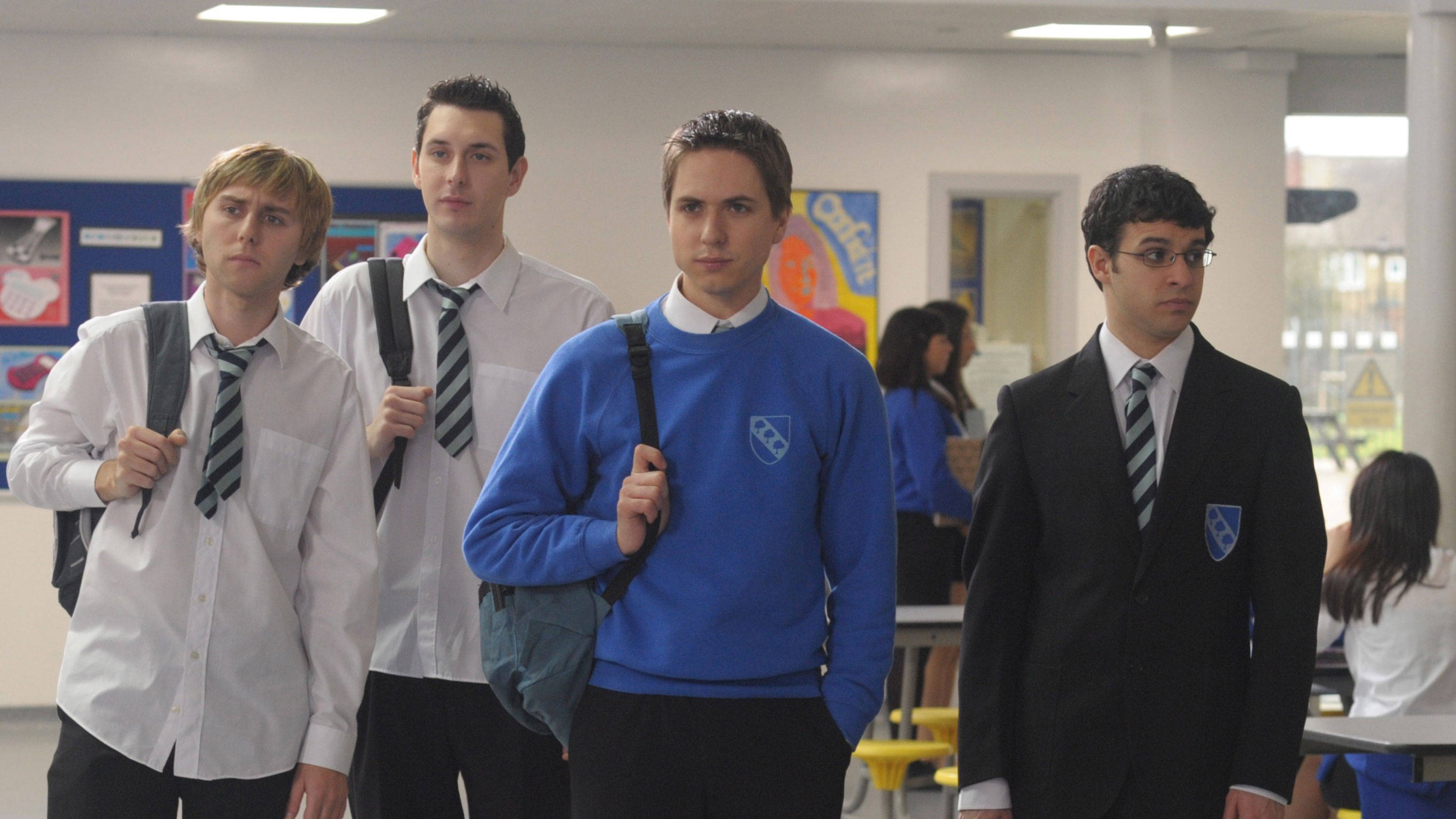 2. The Inbetweeners: A classic British sitcom showing Secondary school life in Britain. Since it's a UK high school, it came with many jokes on homophobia, sexism, and ableism, and every type of harsh stereotype one could think of. Nevertheless, it depicted how the real world was at that time.