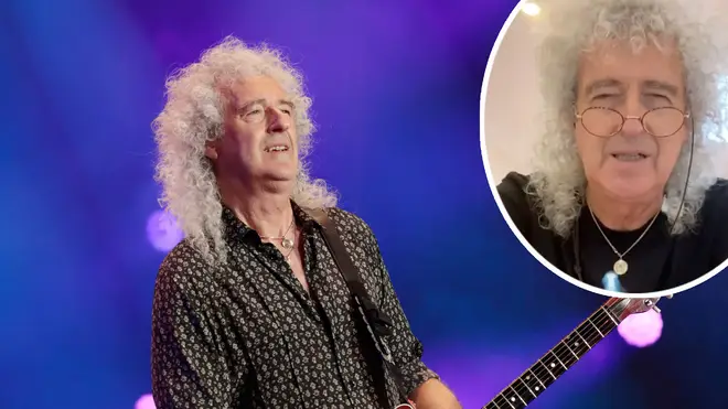 Queen's Brian May with image of the guitarist inset