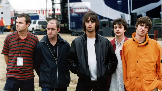 Oasis before their Knebworth shows in August 1996