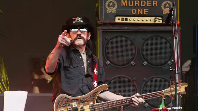 Lemmy of Motorhead performing on the Pyramid Stage at the Glastonbury Festival,