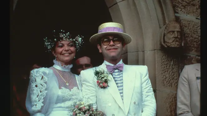 Renate Blauel and Elton John at their wedding in 1984