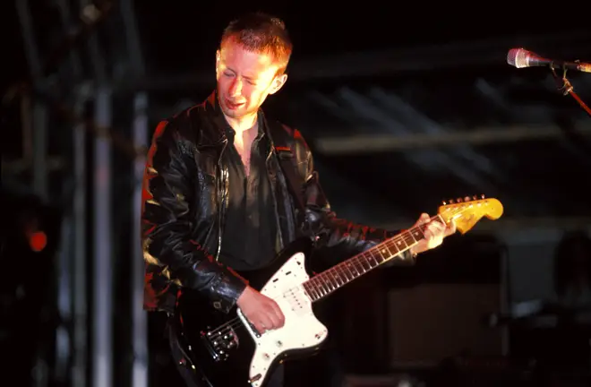 Thom Yorke performing with Radiohead at Glastonbury 1997