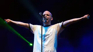 Moby performing on the Pyramid Stage at the Glastonbury Festival, 2003