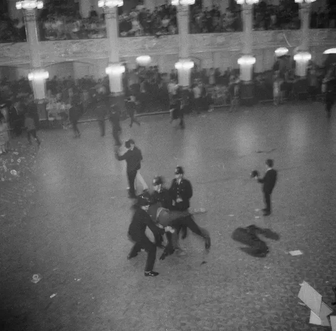 Scenes at the Winter Gardens in Blackpool after riots broke out during the Rolling Stones concert. 24th July 1964.