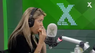 Pippa takes part in the Subway eating game on The Chris Moyles Show