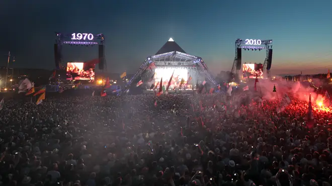 The Pyramid Stage at Glastonbury's 40th anniversary in 2010.