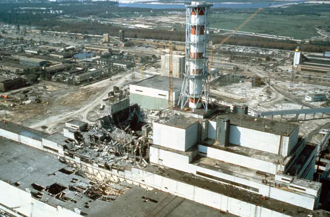 The aftermath of the Chernobyl disaster a few weeks after the disaster.