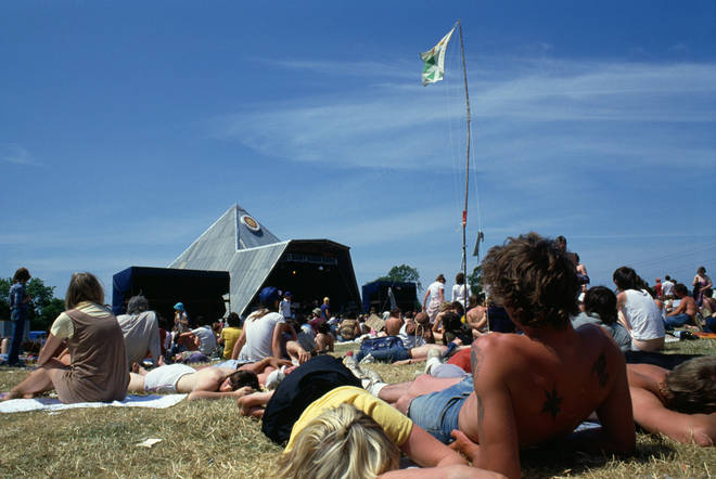 Relaxing by the Pyramid Stage at Glastonbury 1983