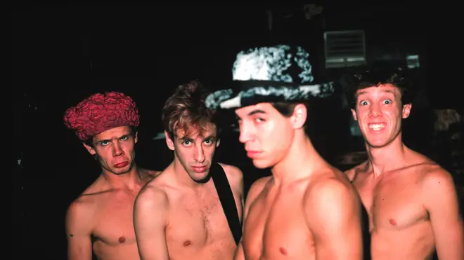 Red Hot Chili Peppers' Flea, Hillel Slovak, Anthony Kiedis and Jack Irons pose in 1987