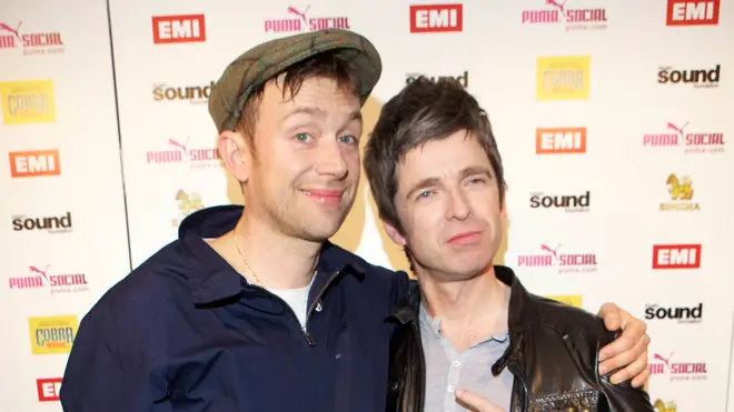 Damon Albarn and Noel Gallagher hanging out together after the BRIT Awards in 2012