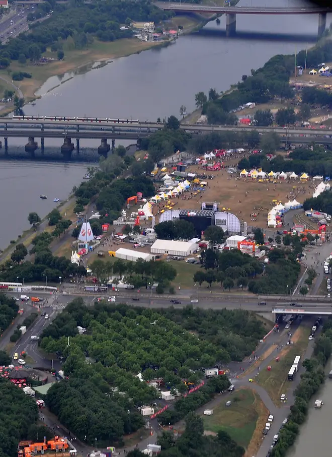 A aerial view of the main stage at Donauinselfest DIF 2015 on June 27, 2015 in Vienna, Austria.