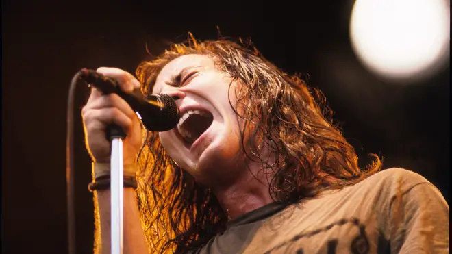 Eddie Vedder performing with Pearl Jam at Pinkpop Festival, June 1992
