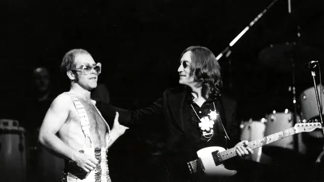 Elton John and John Lennon at Madison Square Garden on 28 November 1974