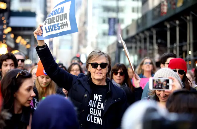 Paul McCartney attends the "March For Our Lives" protest against gun violence in the country on March 24, 2018 in New York,