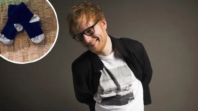 Ed Sheeran with image of daughter's socks inset