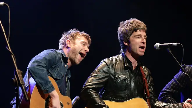 Damon Albarn and Noel Gallagher at Teenage Cancer Trust concert in 2013