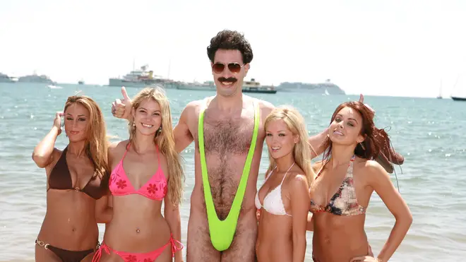 Borat rocks the "mankini" at the launch of his film in Cannes, 2006
