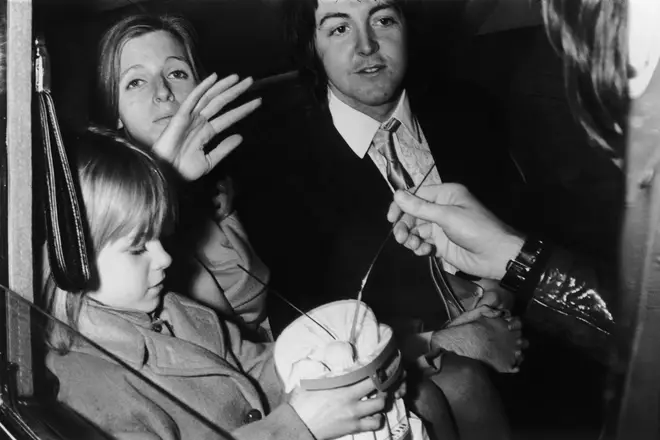 Paul McCartney marries Linda Eastman, 12 March 1969. With them is Linda's daughter Heather.