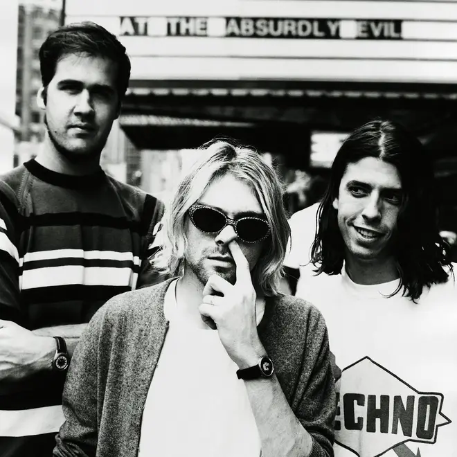 Nirvana in 1993: Krist Novoselic, Kurt Cobain, Dave Grohl