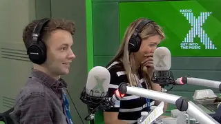 James reads from a script on The Chris Moyles Show