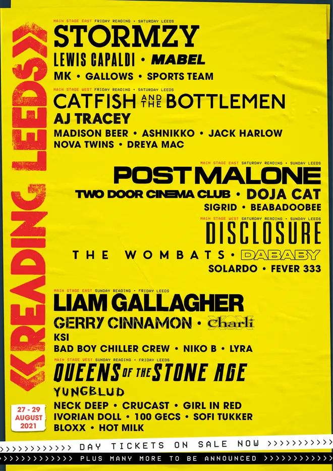 Reading and Leeds Festivals 2021 line-up poster