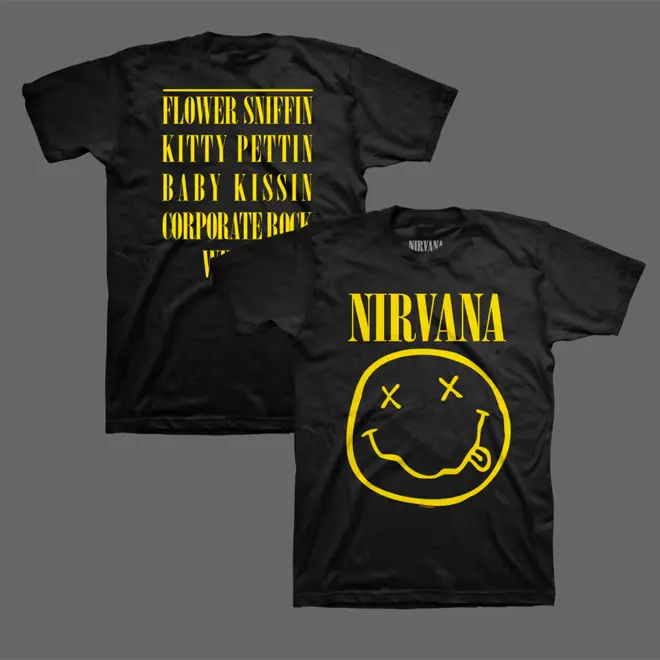 The NIrvana "Smiley" tee, as seen on the band&squot;s official merch store in September 2020
